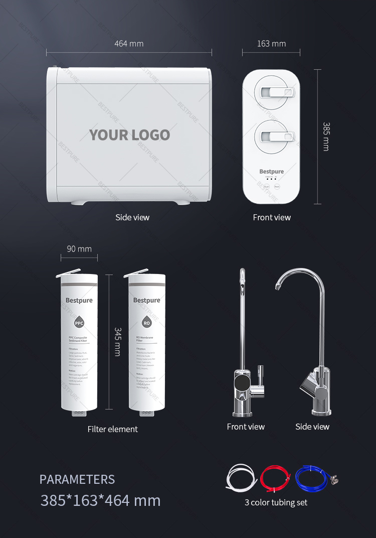 dimension size and main spare parts of tankless reverse osmosis water system