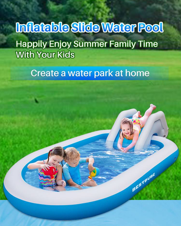 padding pool with slide and sprinkler