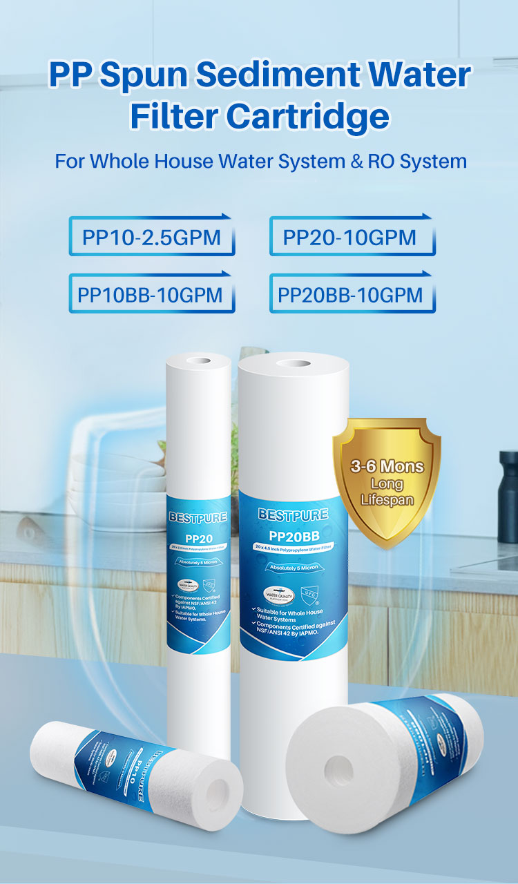 spun polypropylene filter cartridge used for whole house water filtration