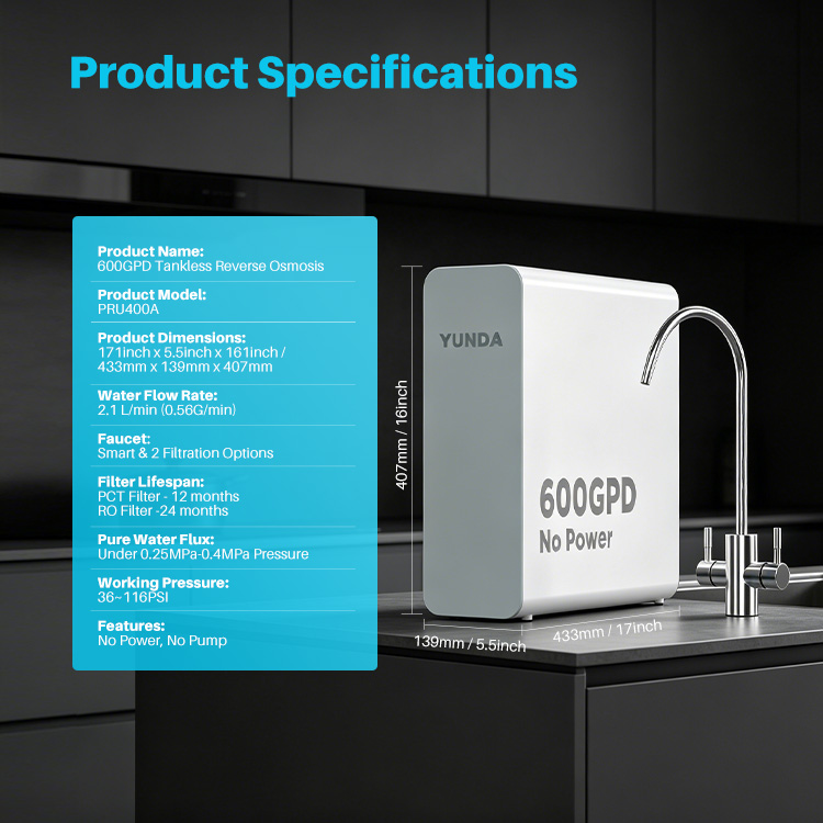 YUNDA PRU400A No Power Tankless 600GPD RO System